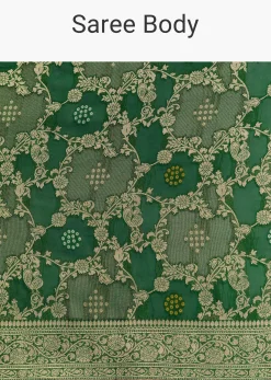Bottle Green Shaded Dola Silk Saree With Zari Jaal Work