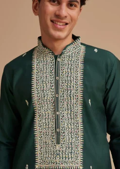 Bottle Green Silk Embroidered Kurta