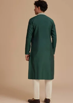 Bottle Green Silk Embroidered Kurta