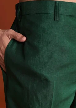 Bottle Green Silk Kurta Jacket Set With Multi Thread And Mirror Work