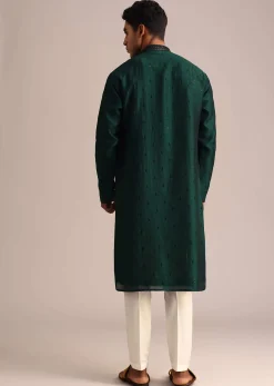 Bottle Green Silk Kurta Set With Sequin Work