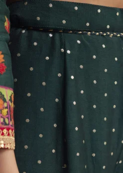 Bottle Green Silk Kurta Sharara With Chiffon Dupatta
