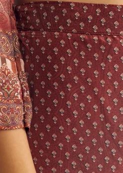 Brick Orange Satin Paisley Print Kurta Sharara Set With Cutdana Neckline