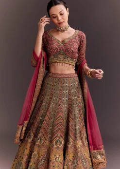 Brick Red Embroidered Lehenga Set