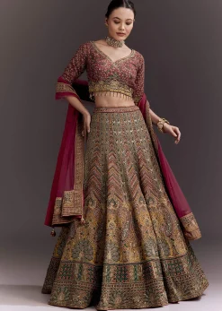 Brick Red Embroidered Lehenga Set