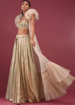 Bridesmaid Champagne Brown Palazzo Set With Ruffle Shrug And Embroidery