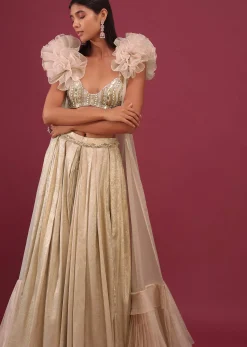 Bridesmaid Champagne Brown Palazzo Set With Ruffle Shrug And Embroidery