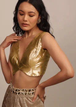 Bright Gold Sleeveless Blouse In Gold Brocade With Silver And Golden Weave