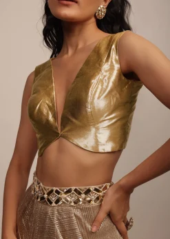 Bright Gold Sleeveless Blouse In Gold Brocade With Silver And Golden Weave