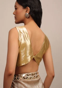 Bright Gold Sleeveless Blouse In Gold Brocade With Silver And Golden Weave