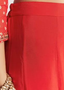 Bright Orange Bandhani Kurta Palazzo Suit With Sequins And Zardosi Work