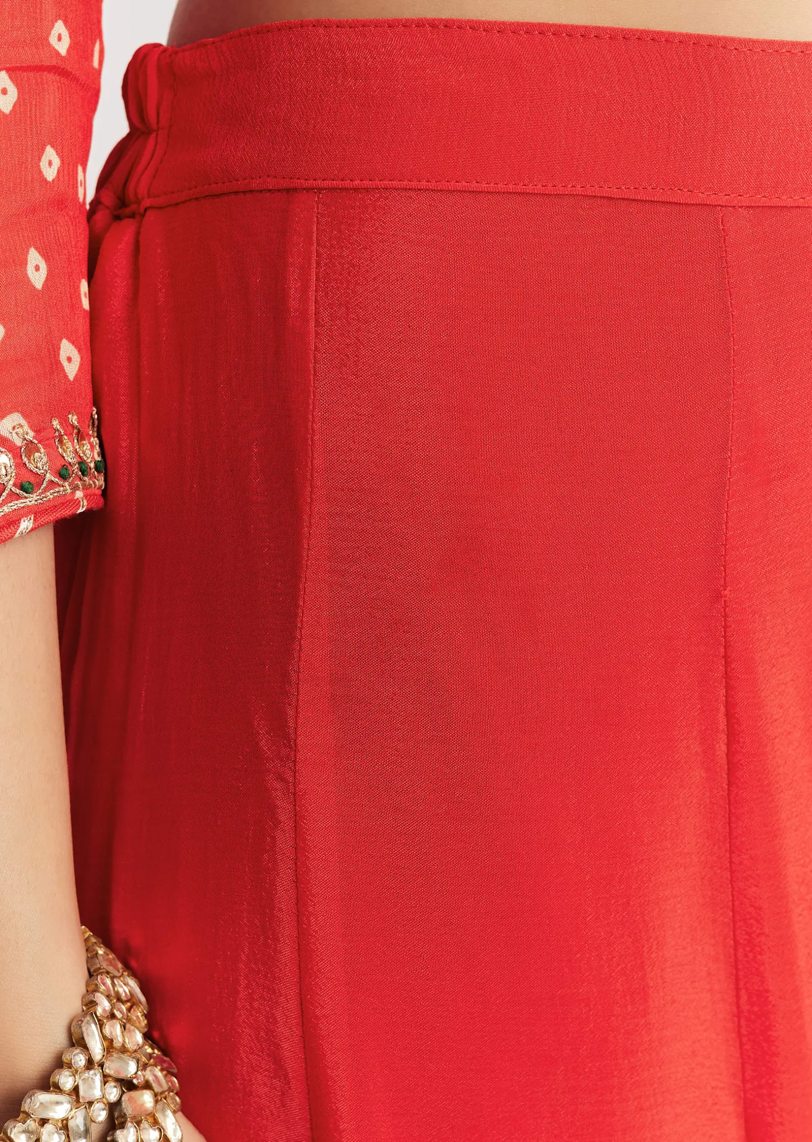 Bright Orange Bandhani Kurta Palazzo Suit With Sequins And Zardosi Work
