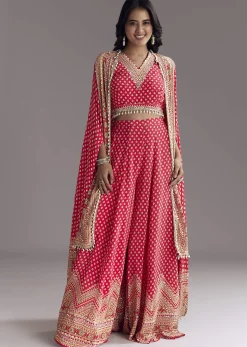 Bright Red Printed Cape Set
