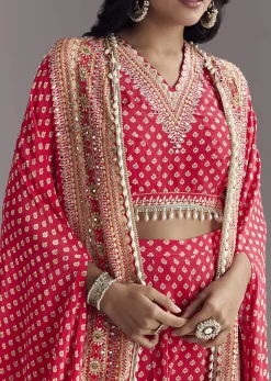Bright Red Printed Cape Set