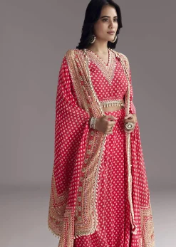 Bright Red Printed Cape Set