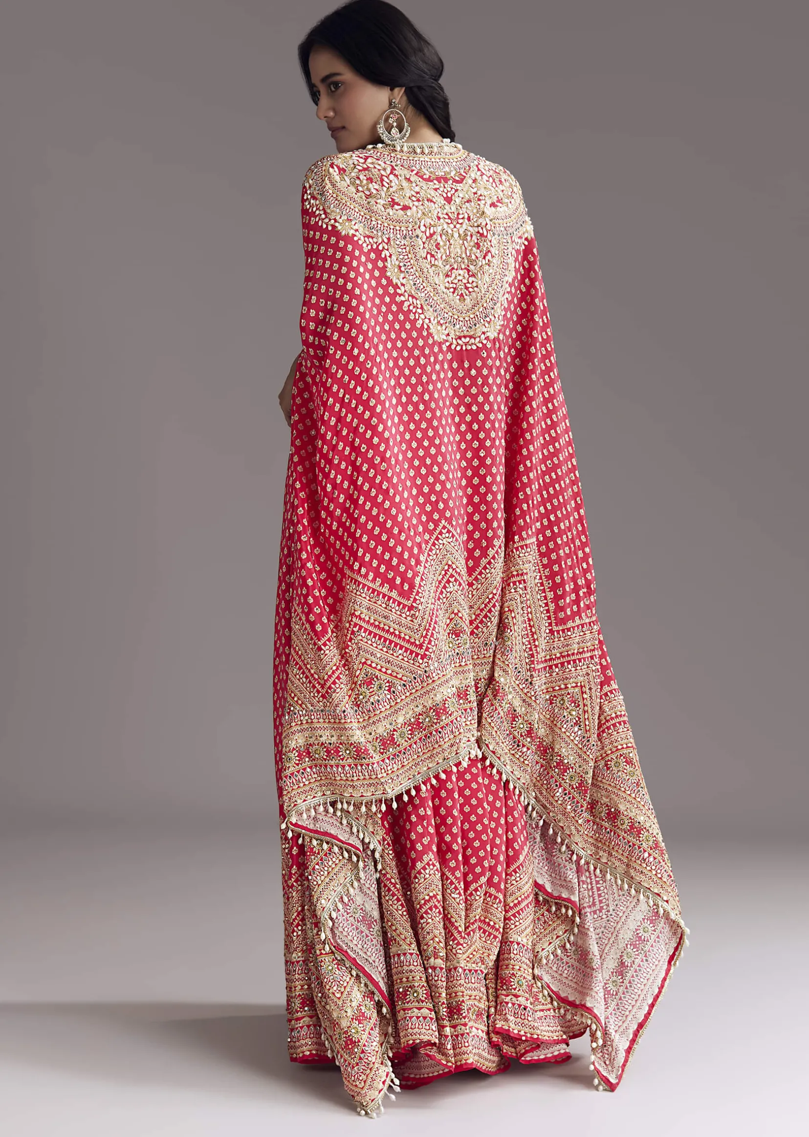 Bright Red Printed Cape Set