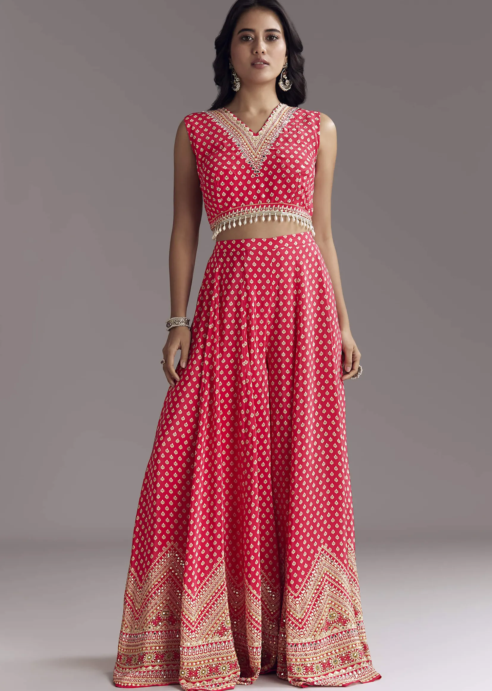 Bright Red Printed Cape Set