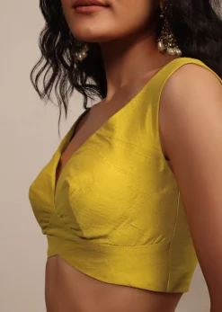 Bright Yellow Sleeveless Blouse With Sweetheart Neckline In Raw Silk