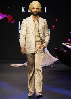 Bronze Banarasi Brocade Fusion Tuxedo Suit