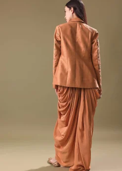Bronze Crepe Blouse And Dhoti Set With Hand Work