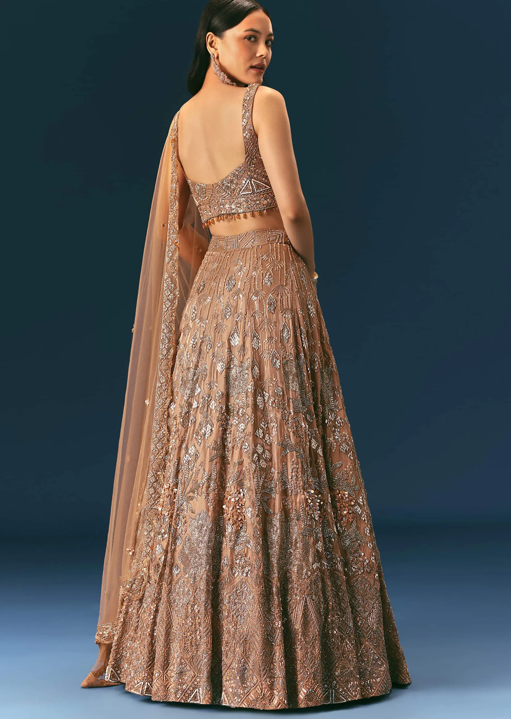 Bronze Organza Lehenga Set With Hand Work