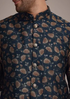 Bronze Silk Printed Kurta Set With Leaf Motifs