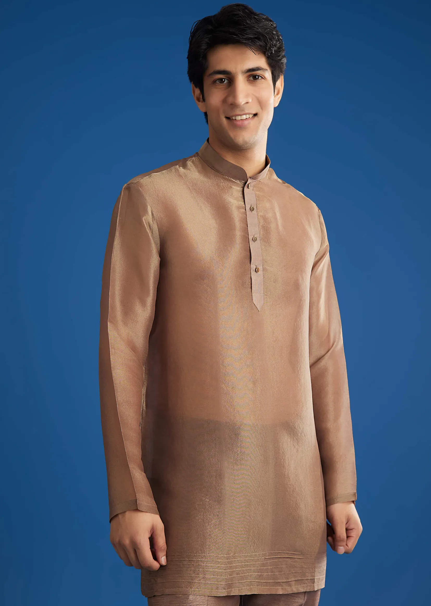 Brown Banarasi Silk Jacket Kurta Set With Cutdana Work