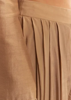 Brown Chanderi Embroidered Kurta Set With Crepe Dhoti And Gotta Detailing