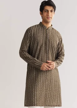 Brown Chanderi Silk Jacket Kurta Set With Mirror And Stone Work
