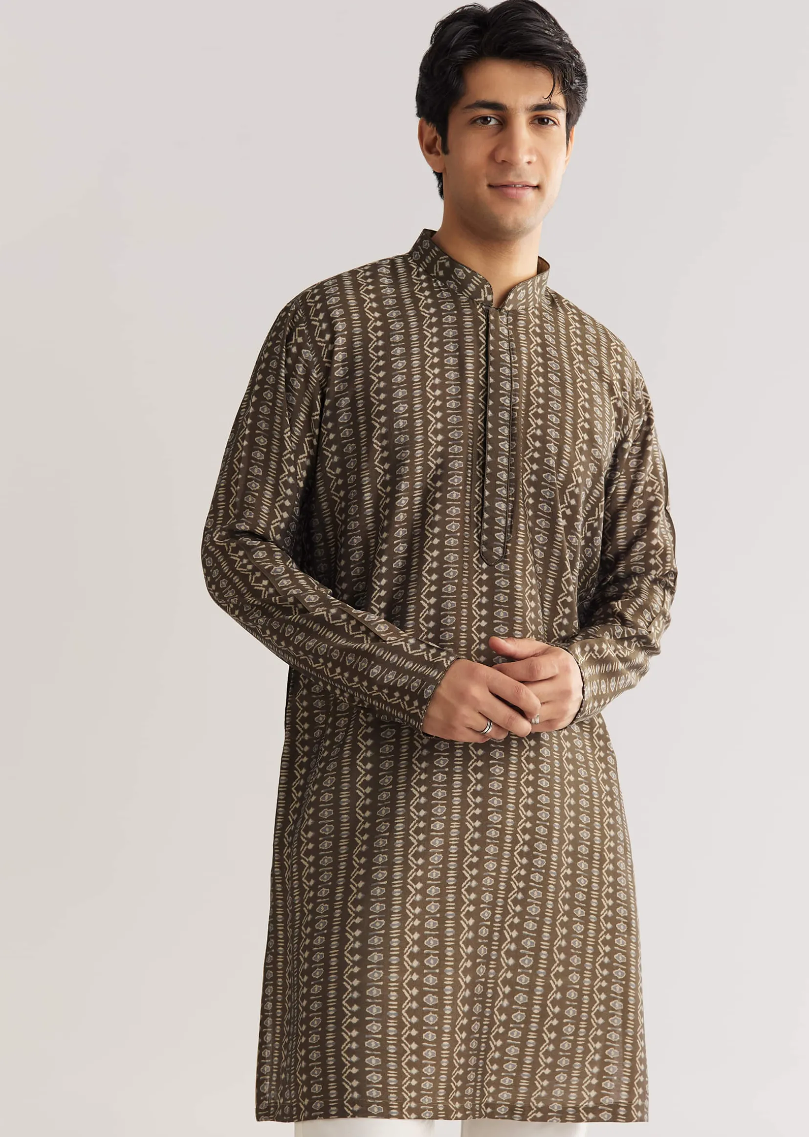 Brown Chanderi Silk Jacket Kurta Set With Mirror And Stone Work