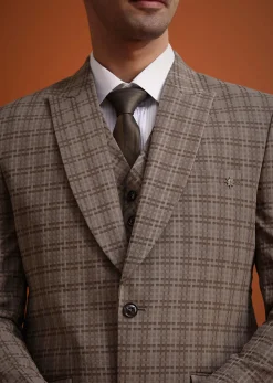 Brown Checkered Tuxedo And Pant Set