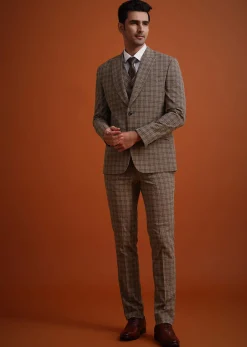 Brown Checkered Tuxedo And Pant Set