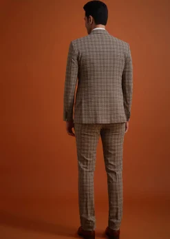 Brown Checkered Tuxedo And Pant Set
