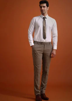 Brown Checkered Tuxedo And Pant Set