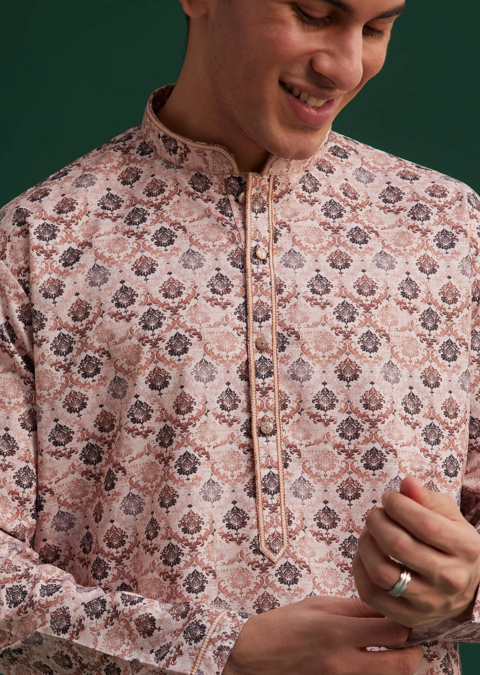Brown Cotton Mughal Printed Kurta Set