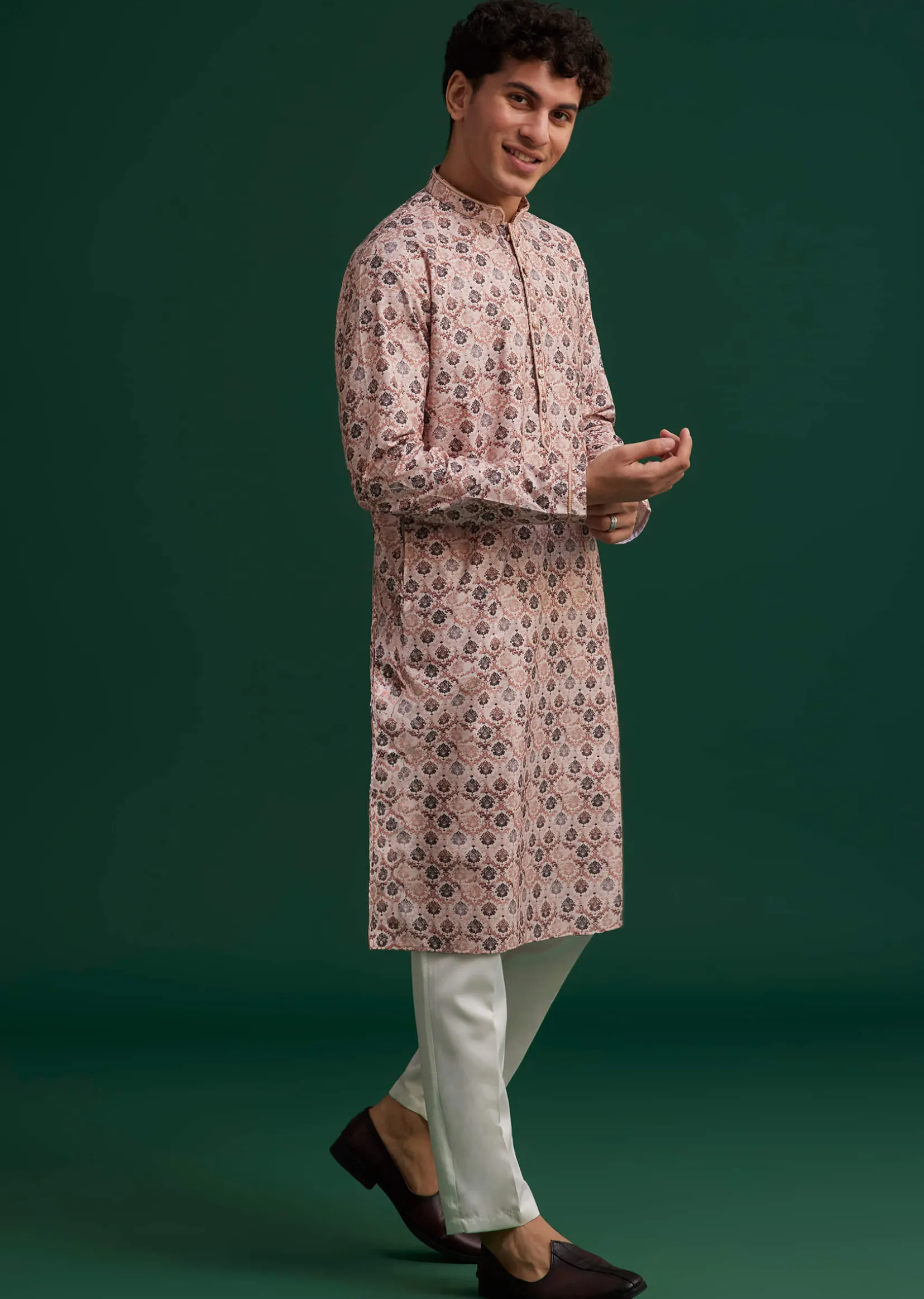 Brown Cotton Mughal Printed Kurta Set