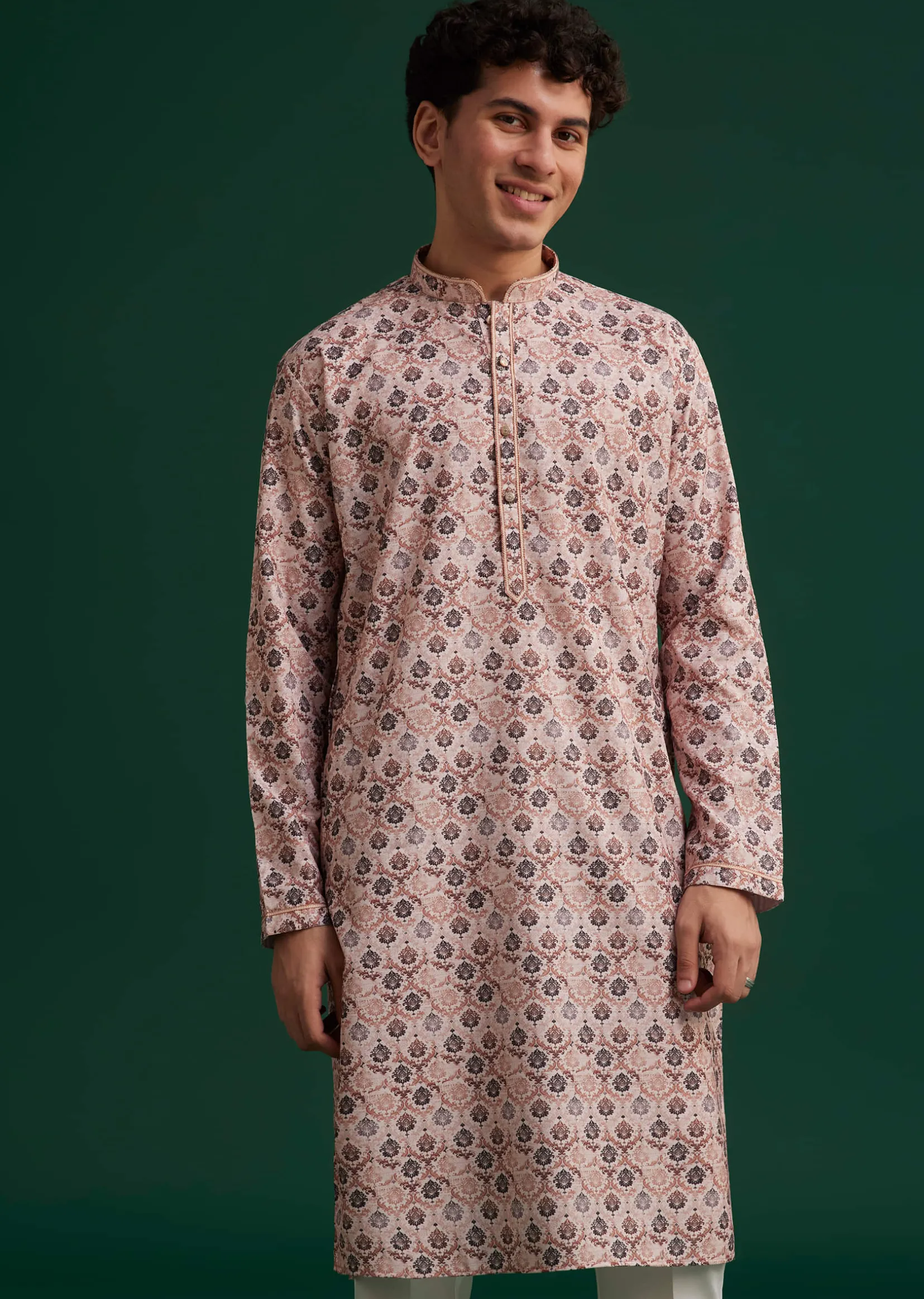Brown Cotton Mughal Printed Kurta Set