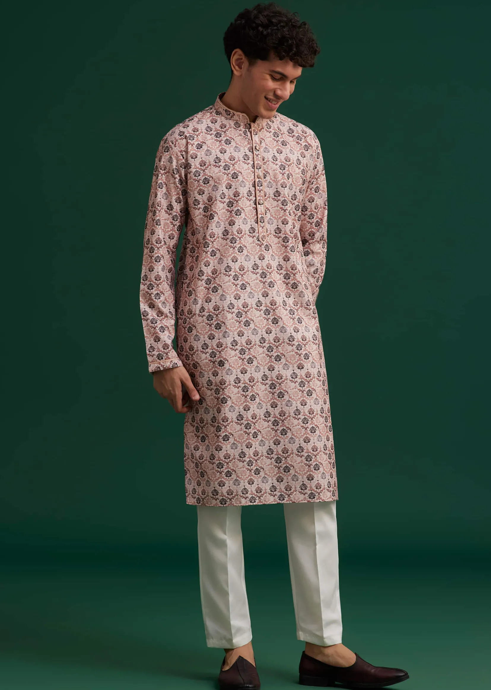 Brown Cotton Mughal Printed Kurta Set
