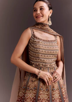 Brown Embroidered Palazzo Set With Peplum Kurta