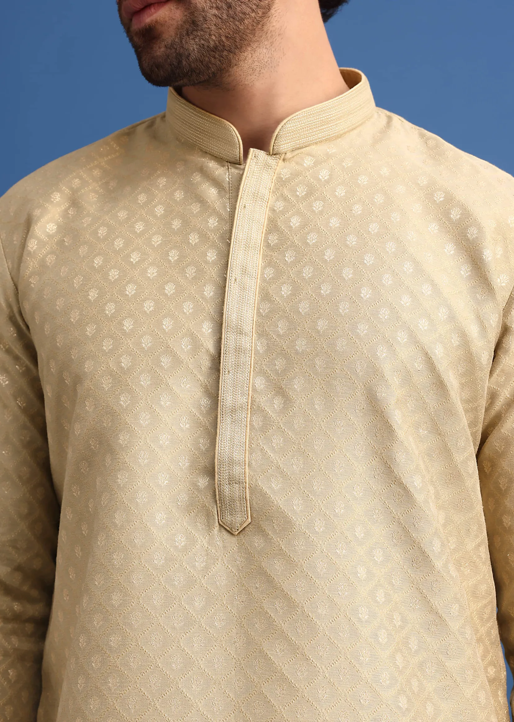 Brown Foil Print Kurta Set