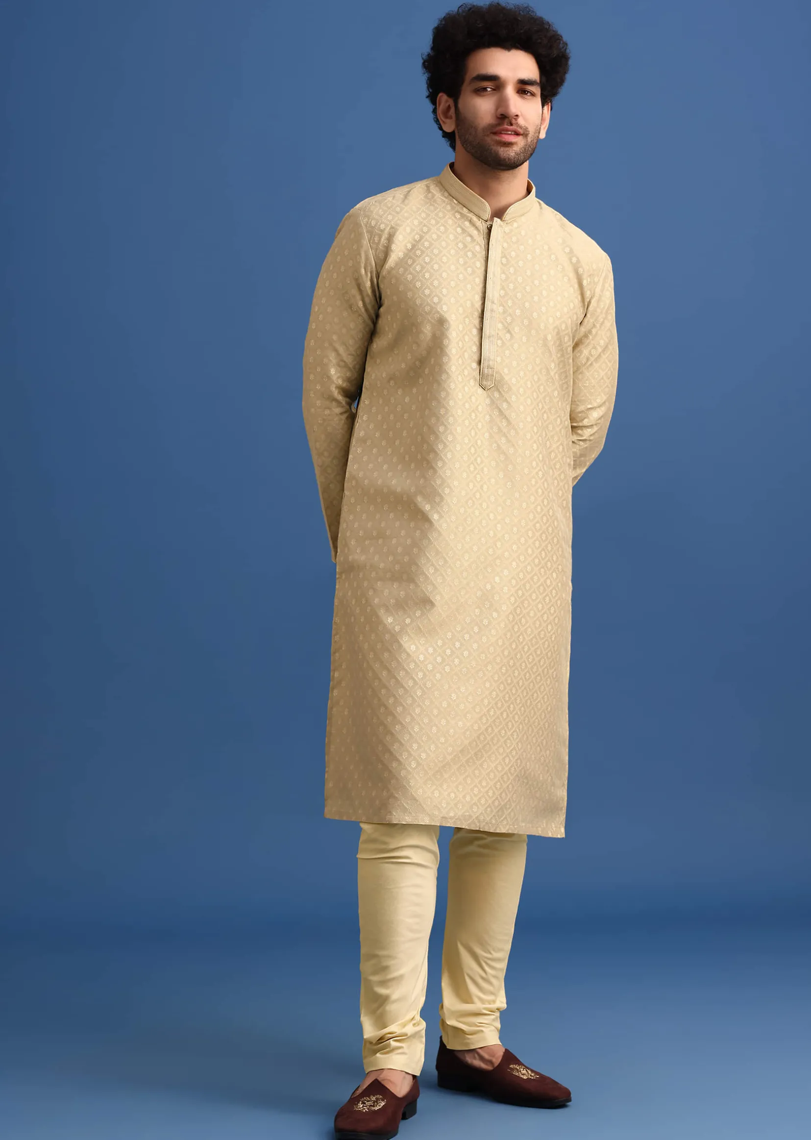 Brown Foil Print Kurta Set