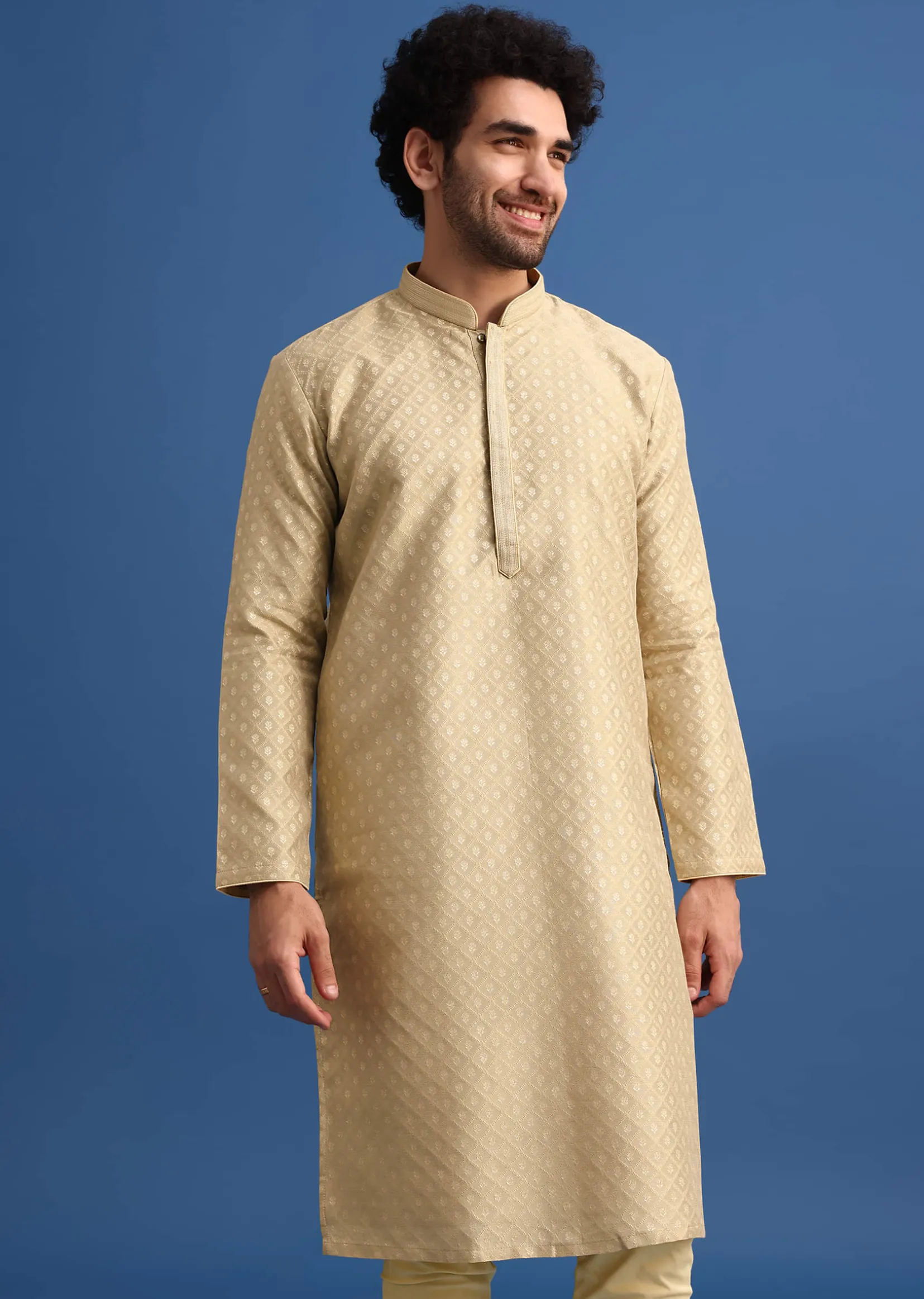 Brown Foil Print Kurta Set