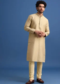 Brown Foil Print Kurta Set