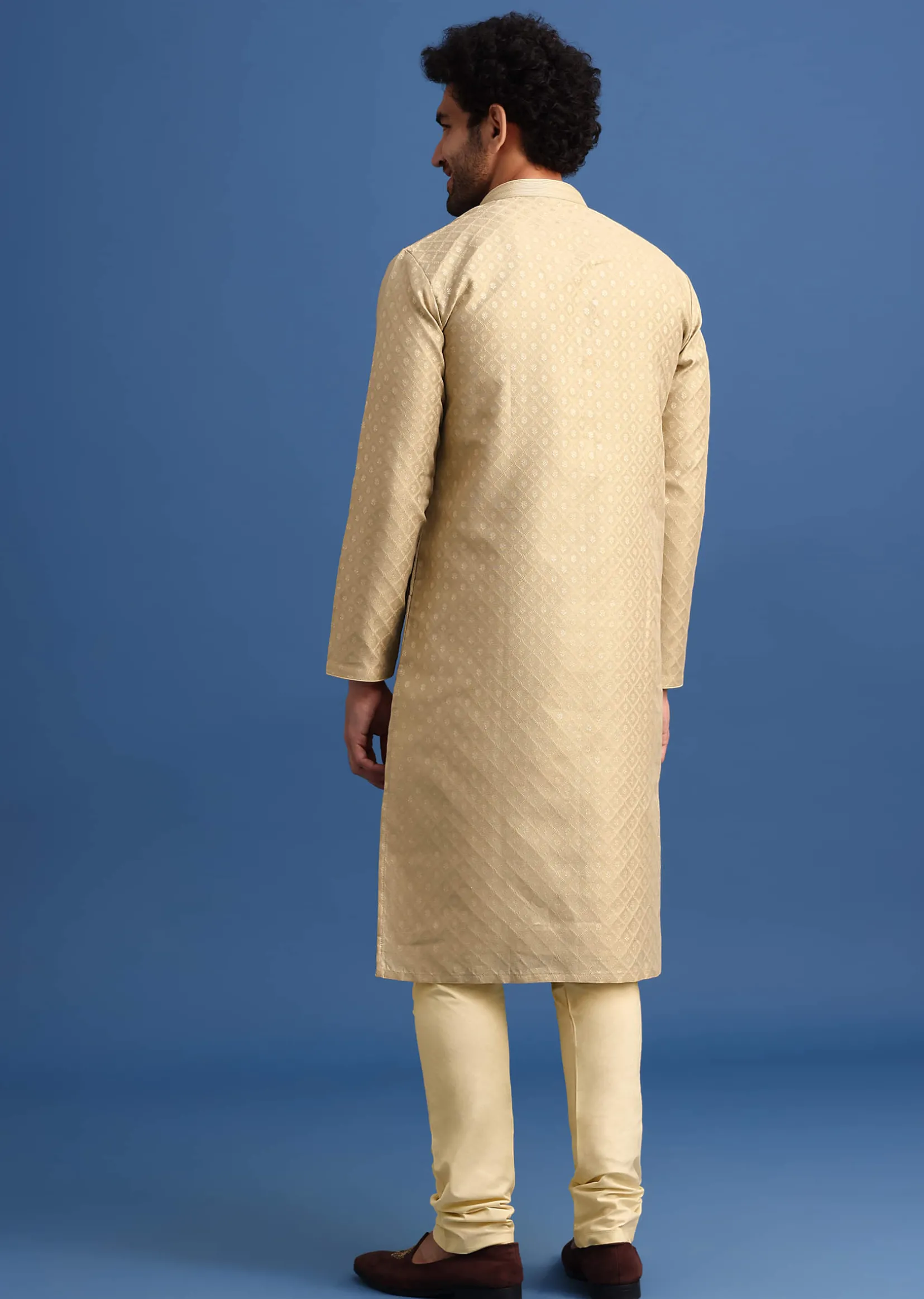 Brown Foil Print Kurta Set
