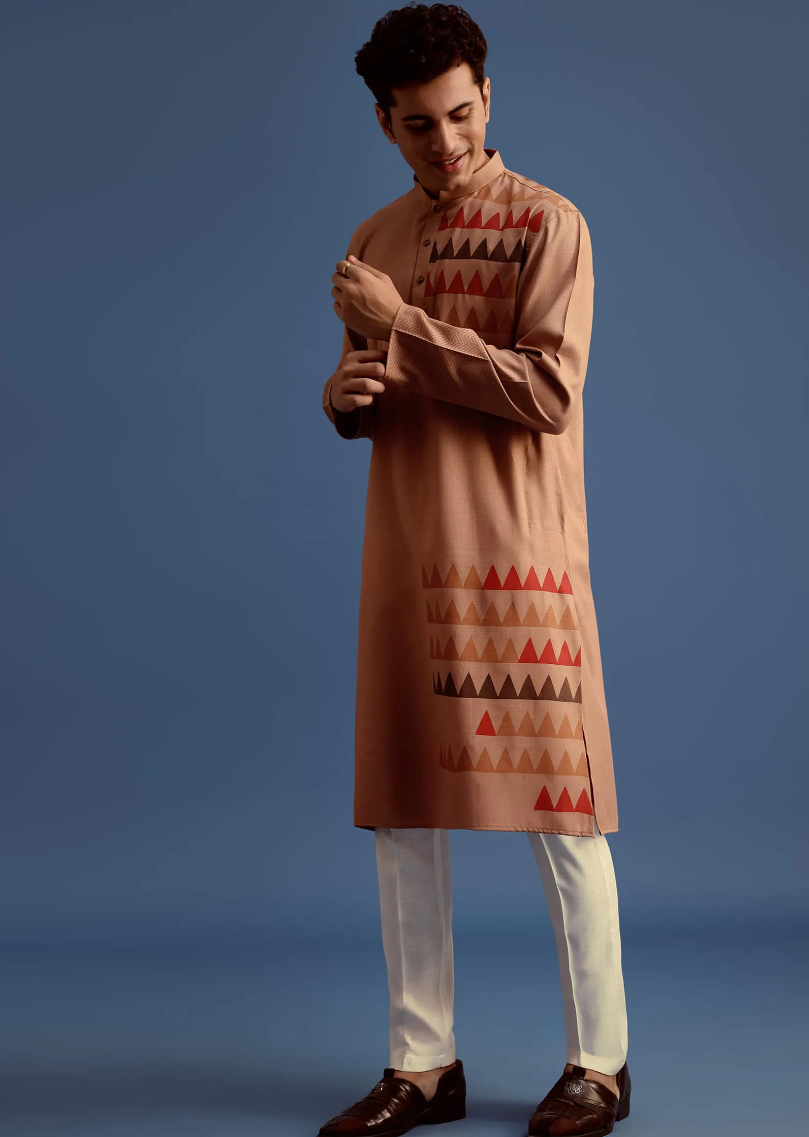Brown Geometric Hand Block Printed Kurta Set