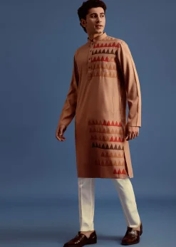 Brown Geometric Hand Block Printed Kurta Set