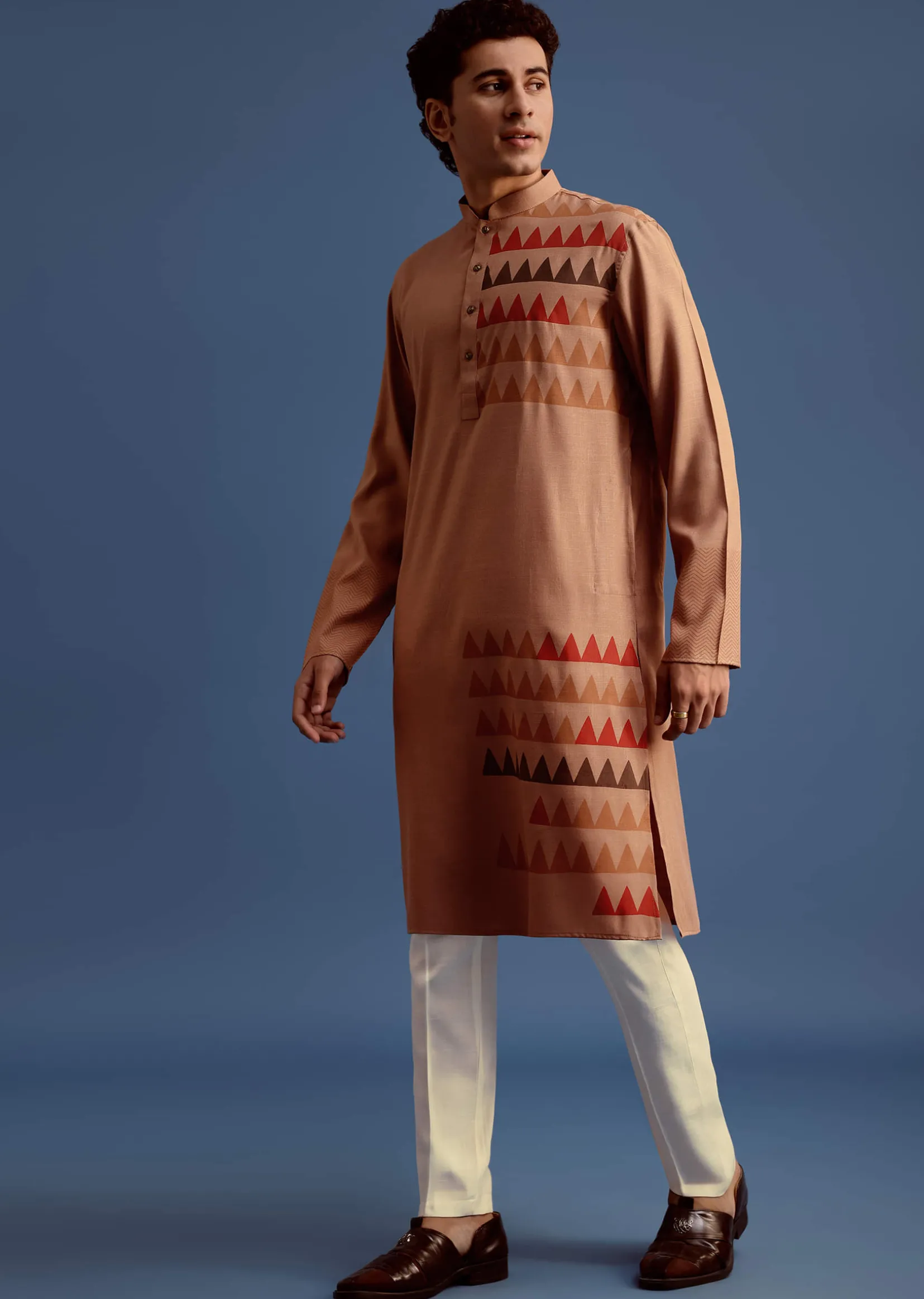 Brown Geometric Hand Block Printed Kurta Set