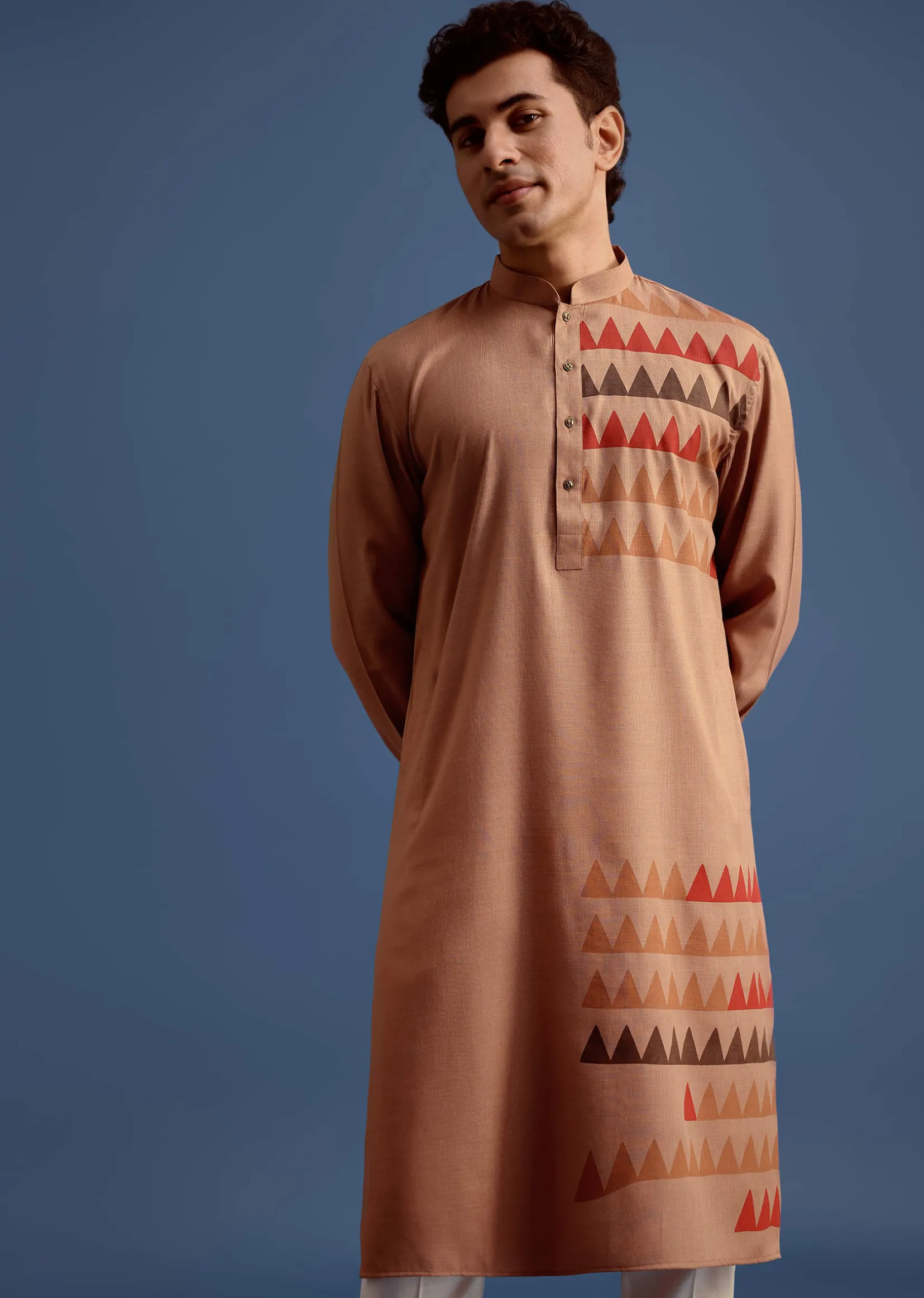 Brown Geometric Hand Block Printed Kurta Set