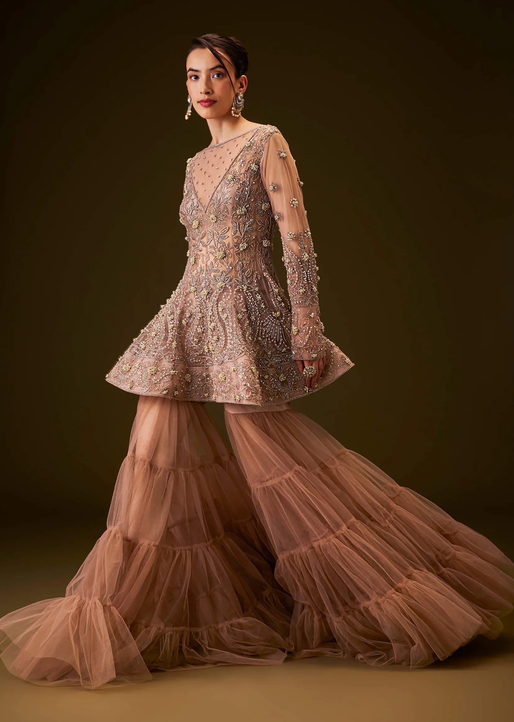 Brown Hand Embroidered Sharara Set