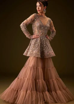 Brown Hand Embroidered Sharara Set